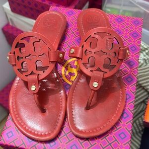 Tory Burch Red Leather Logo Thong Sandals